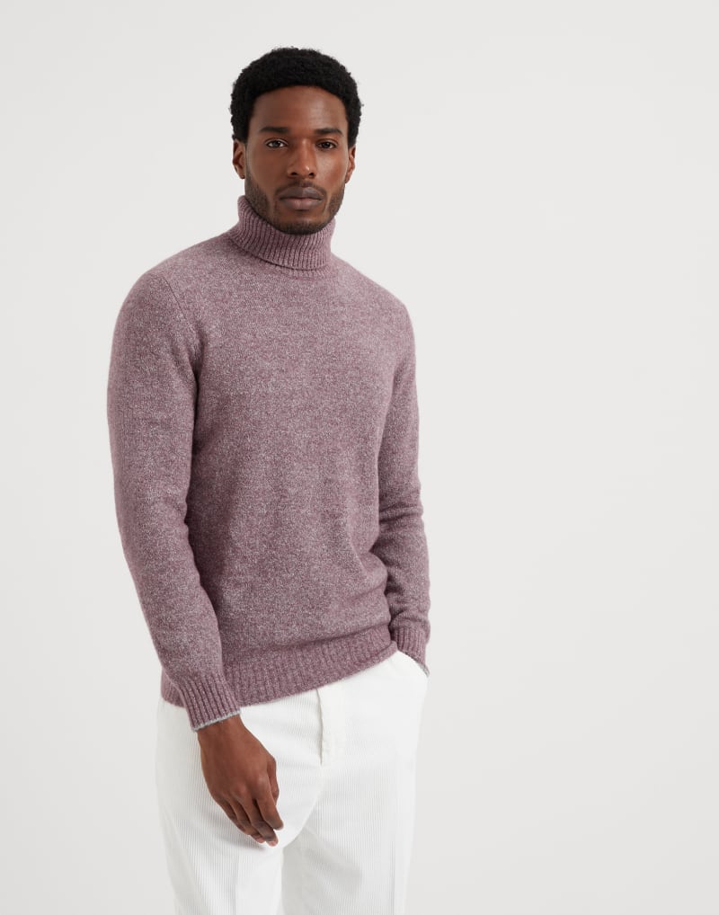 BRUNELLO CUCINELLI MEN'S ONION GREY WOOL BLEND TURTLENECK SWEATER