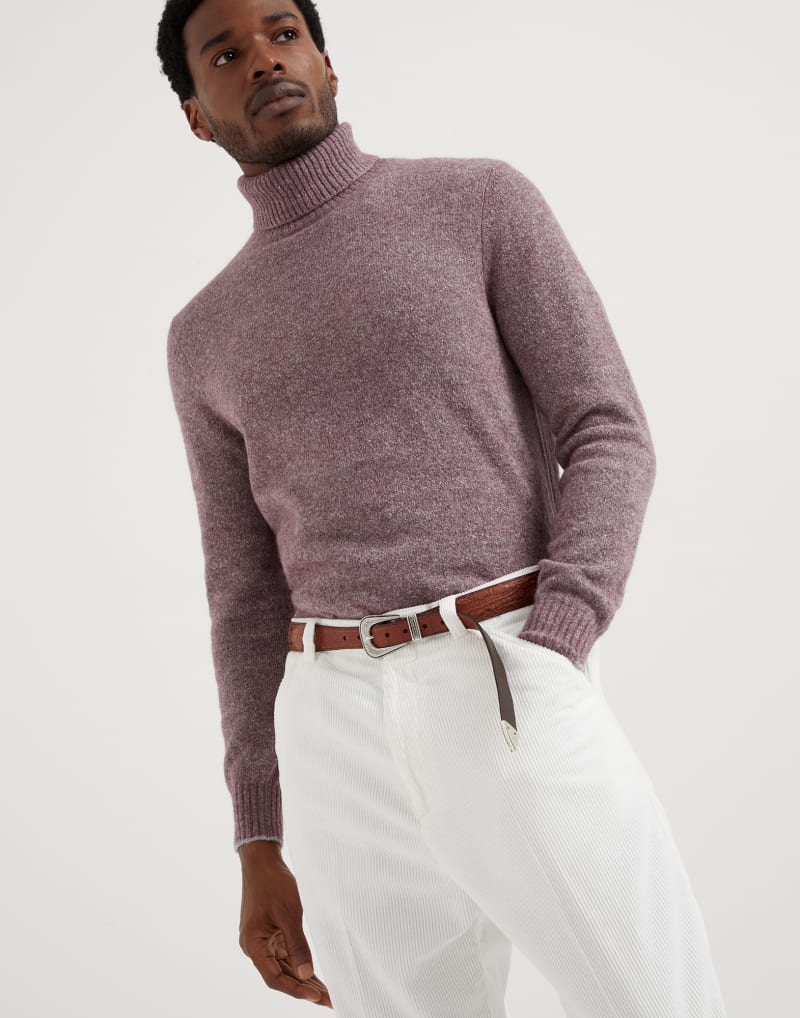 BRUNELLO CUCINELLI MEN'S ONION GREY WOOL BLEND TURTLENECK SWEATER
