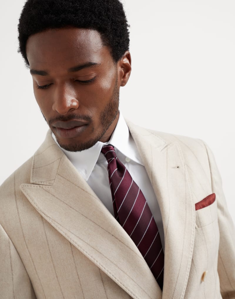 BRUNELLO CUCINELLI MEN'S CORAL SILK STRIPED TIE