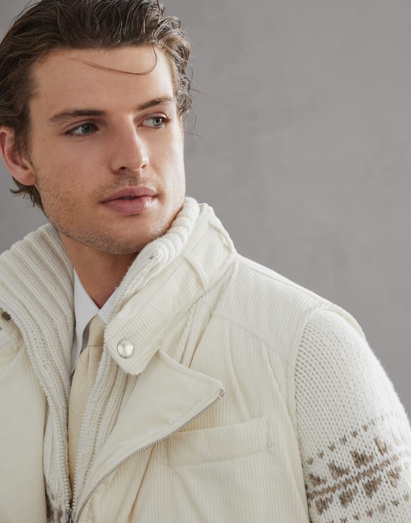 BRUNELLO CUCINELLI MEN'S MILK CORDUROY ZIP FRONT VEST