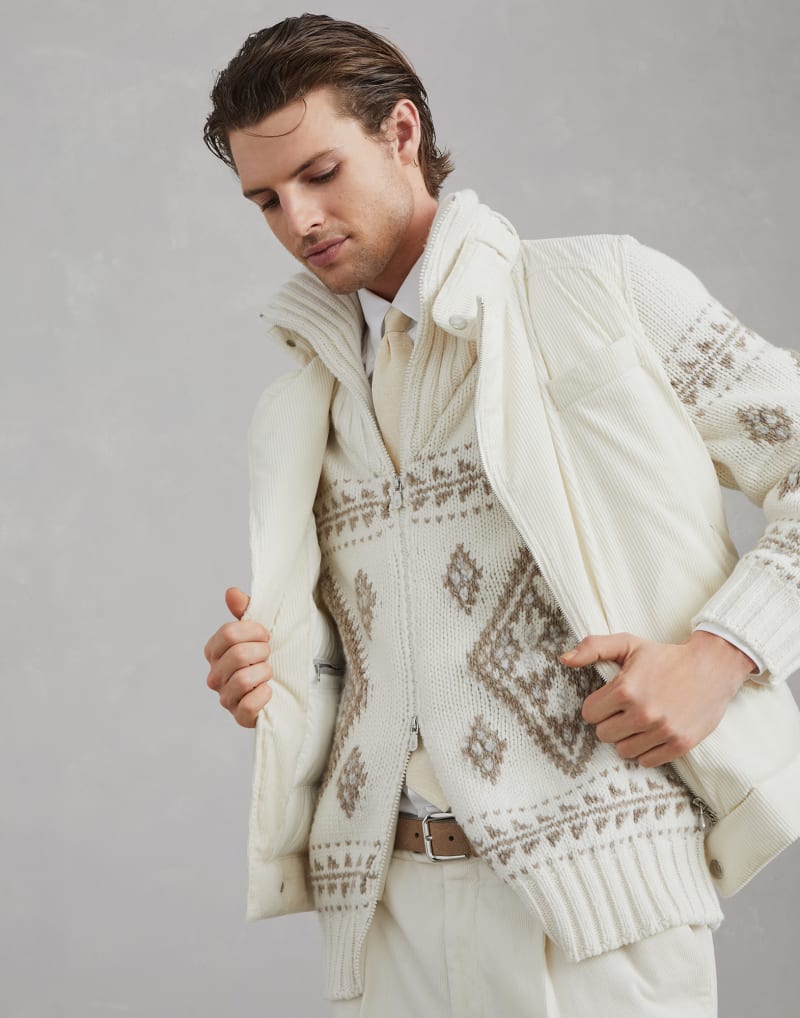 BRUNELLO CUCINELLI MEN'S MILK CORDUROY ZIP FRONT VEST
