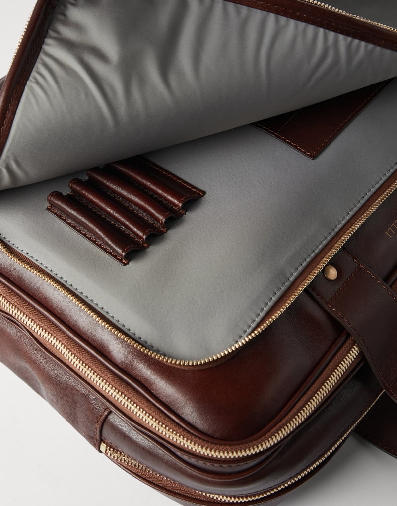 BRUNELLO CUCINELLI MEN'S BURGUNDY LEATHER BRIEFCASE