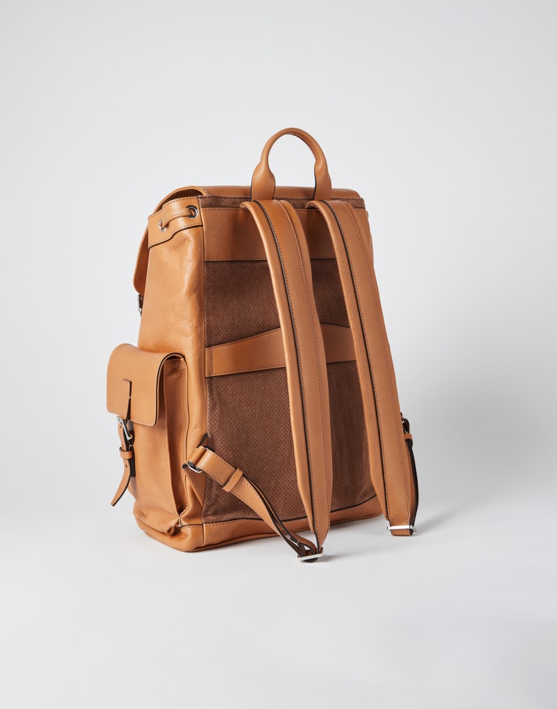 BRUNELLO CUCINELLI MEN'S NATURAL LEATHER BUCKLE BACKPACK