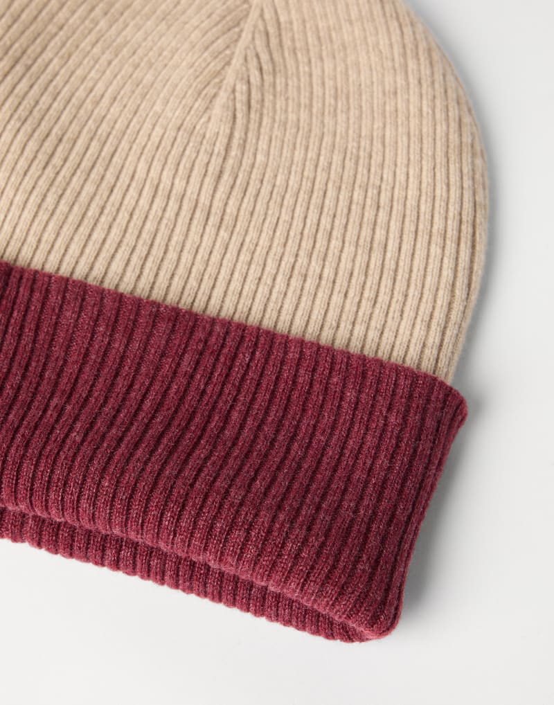 BRUNELLO CUCINELLI MEN'S MEDIUM BROWN WOOL RIBBED BEANIE HAT