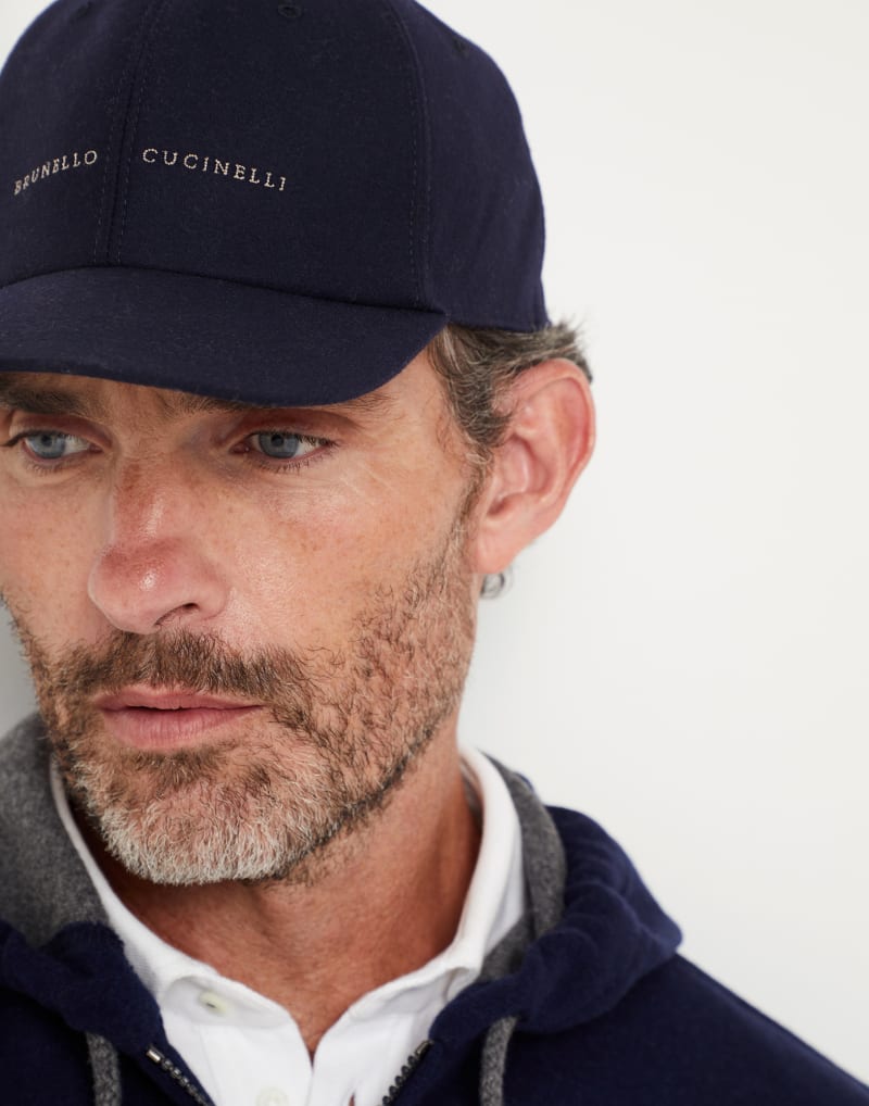 BRUNELLO CUCINELLI MEN'S BLUE WOOL SILK BASEBALL HAT