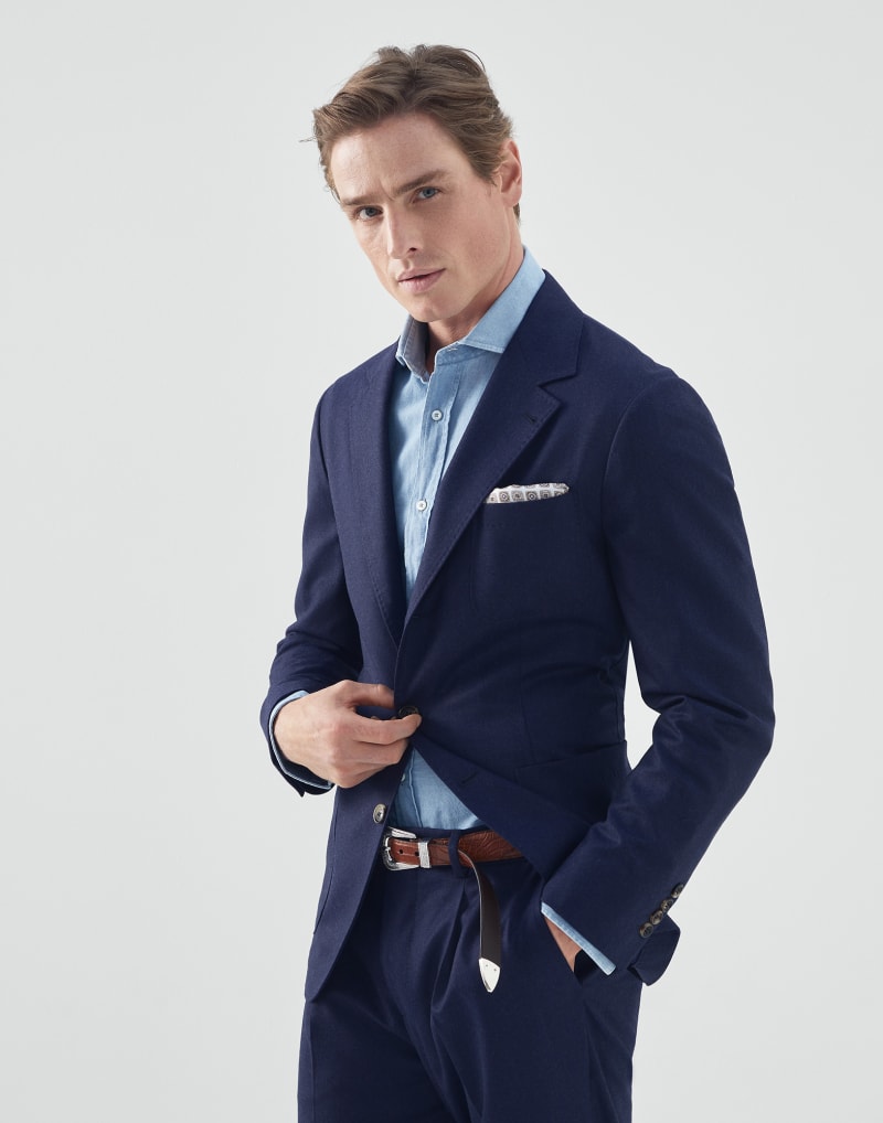 BRUNELLO CUCINELLI MEN'S DARK BLUE WOOL TAILORED JACKET