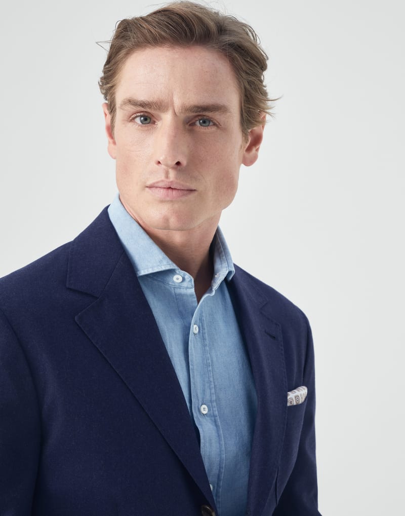 BRUNELLO CUCINELLI MEN'S DARK BLUE WOOL TAILORED JACKET