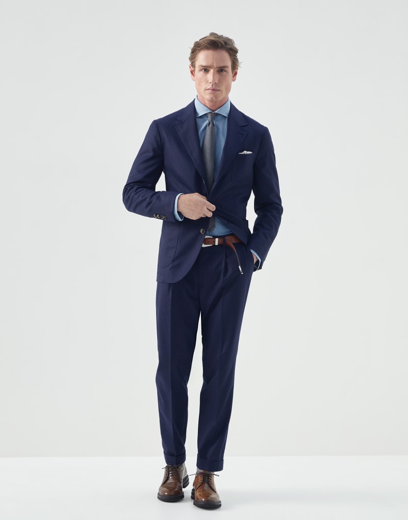 BRUNELLO CUCINELLI MEN'S DARK BLUE WOOL TAILORED JACKET