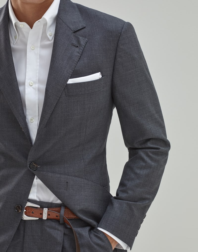 BRUNELLO CUCINELLI MEN'S MEDIUM GREY WOOL BLAZER