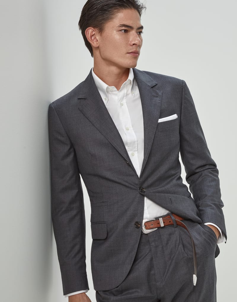 BRUNELLO CUCINELLI MEN'S MEDIUM GREY WOOL BLAZER