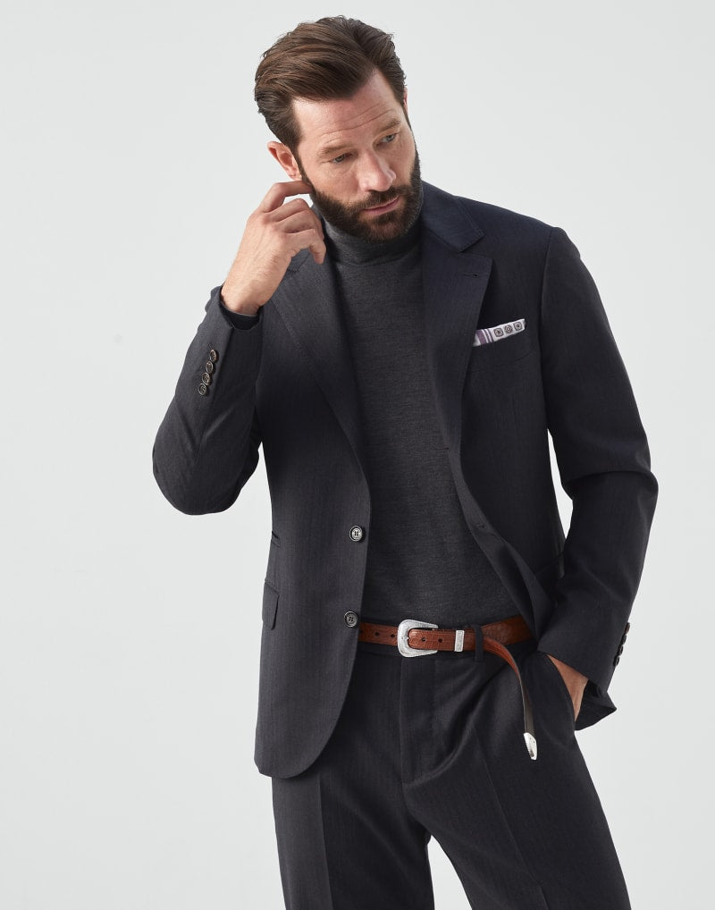 BRUNELLO CUCINELLI MEN'S ANTHRACITE WOOL BLAZER