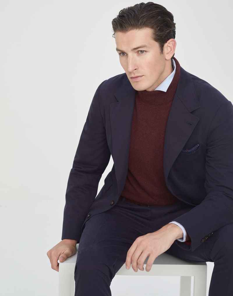 BRUNELLO CUCINELLI MEN'S NAVY COTTON WOOL BLEND BLAZER