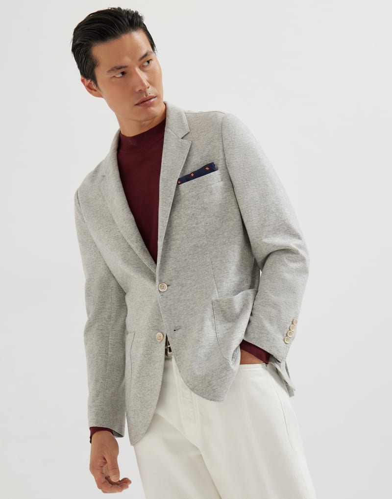 BRUNELLO CUCINELLI MEN'S PEARL GREY WOOL KNIT JACKET