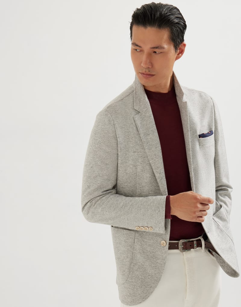 BRUNELLO CUCINELLI MEN'S PEARL GREY WOOL KNIT JACKET