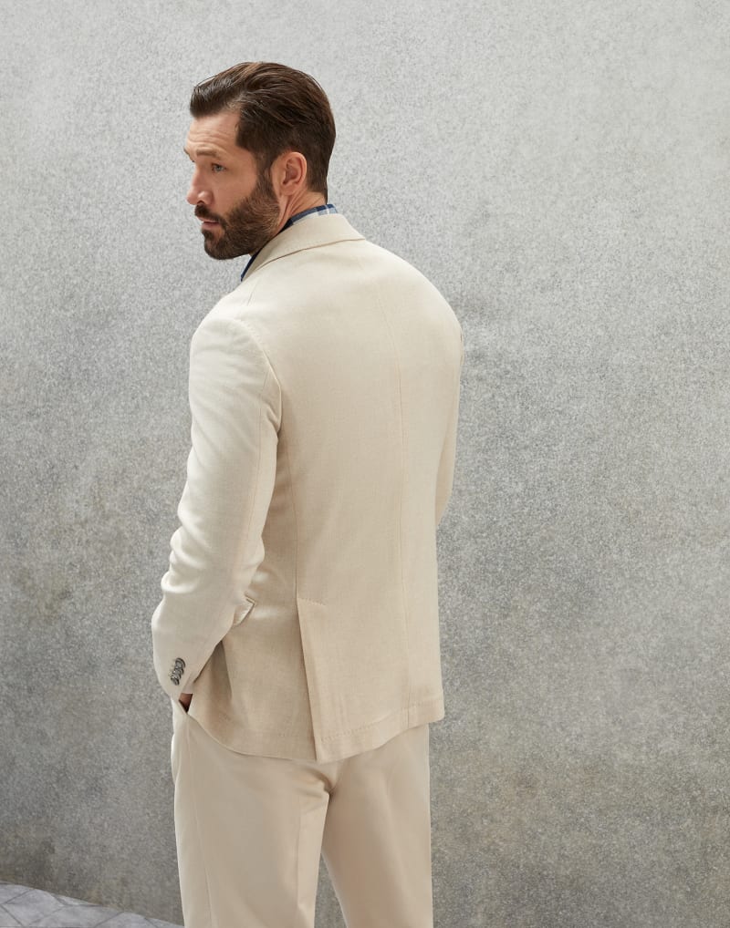 BRUNELLO CUCINELLI MEN'S SAND WOOL DOUBLE BREASTED JACKET