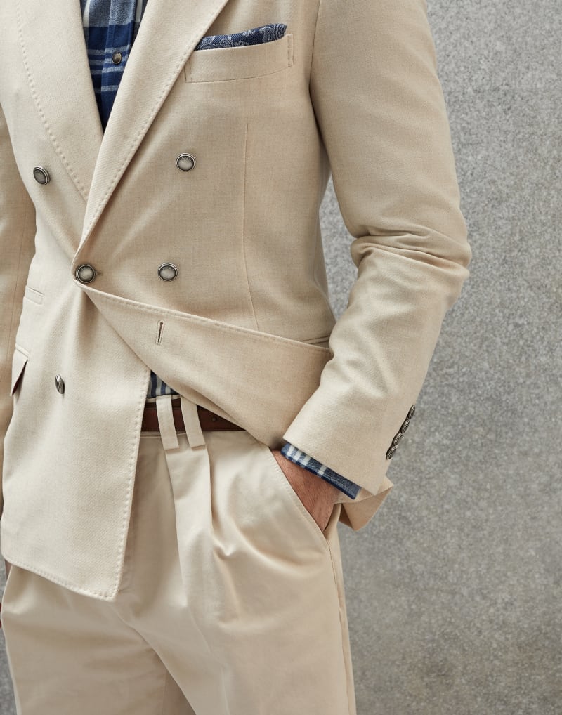 BRUNELLO CUCINELLI MEN'S SAND WOOL DOUBLE BREASTED JACKET
