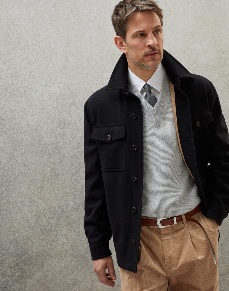 BRUNELLO CUCINELLI MEN'S BLACK WOOL BUTTON JACKET