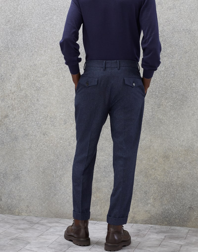 BRUNELLO CUCINELLI MEN'S NIGHT WOOL PLEATED TROUSERS
