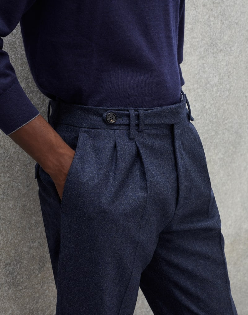 BRUNELLO CUCINELLI MEN'S NIGHT WOOL PLEATED TROUSERS