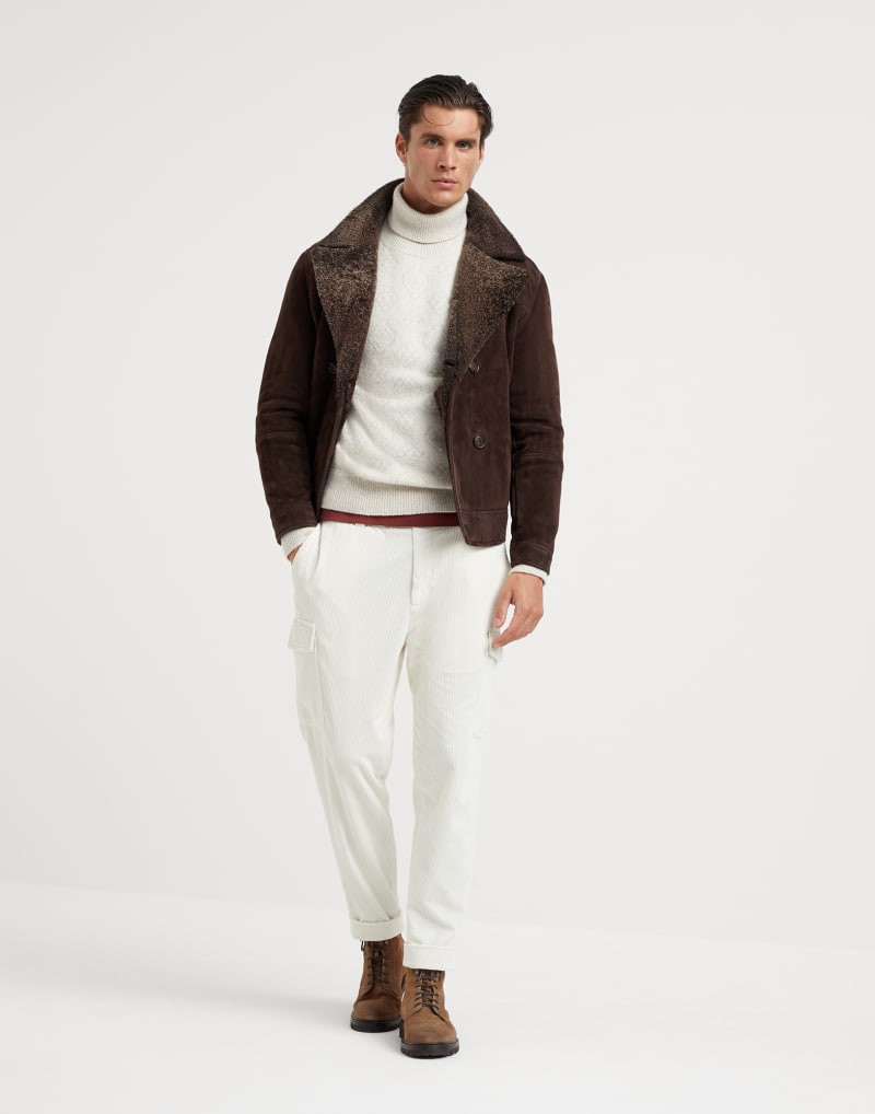 BRUNELLO CUCINELLI MEN'S OFF WHITE COTTON CARGO TROUSERS