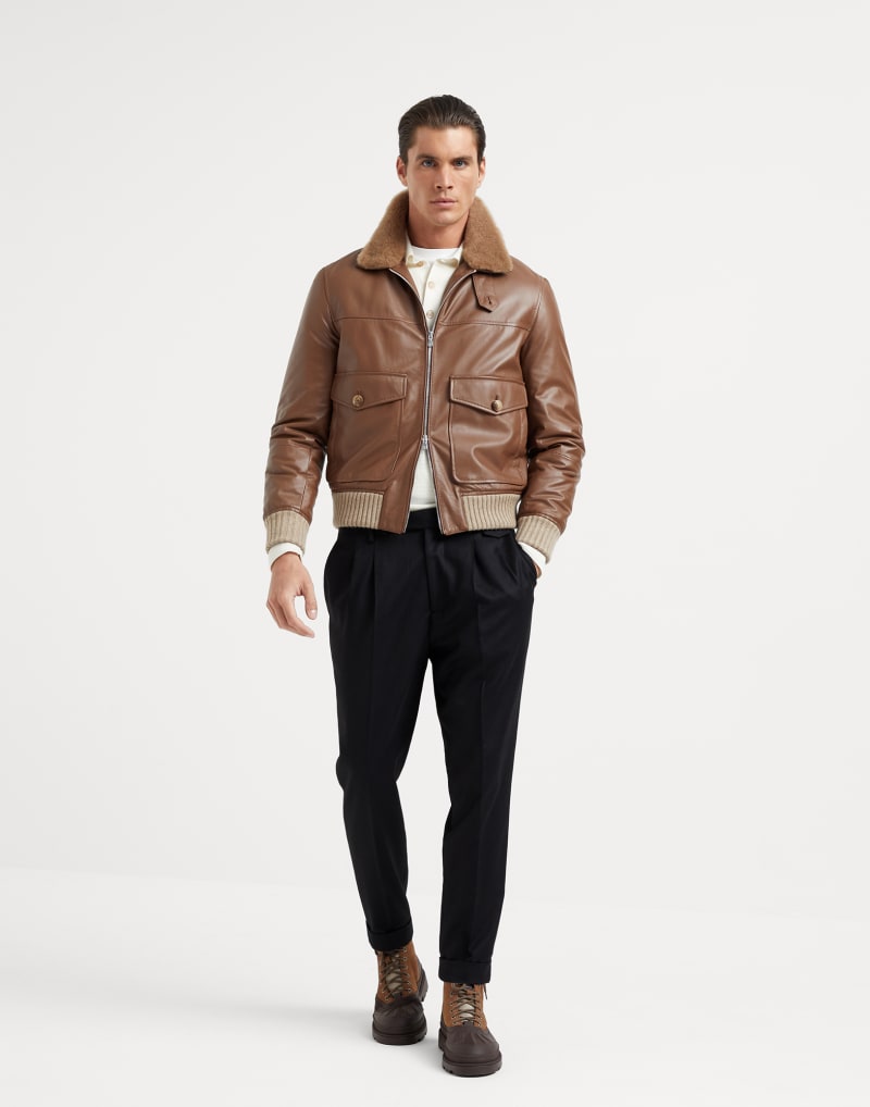 BRUNELLO CUCINELLI MEN'S BLACK WOOL PLEATED TROUSERS