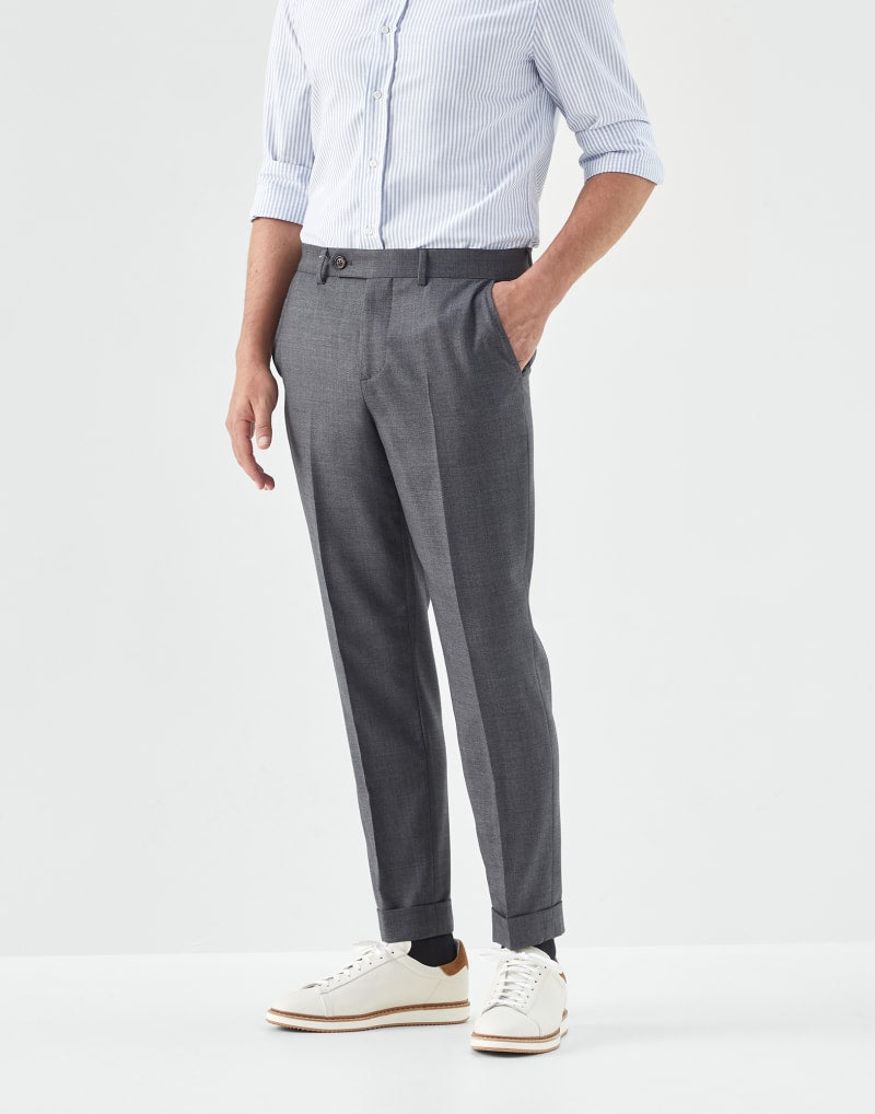 BRUNELLO CUCINELLI MEN'S MEDIUM GREY WOOL TAILORED TROUSERS