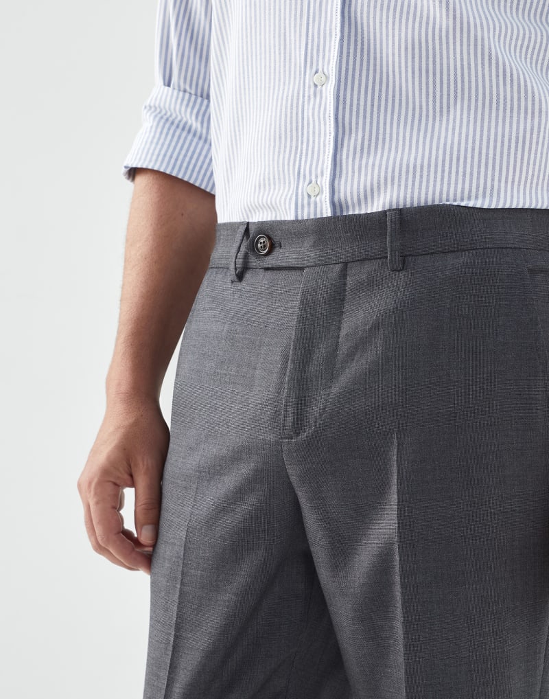 BRUNELLO CUCINELLI MEN'S MEDIUM GREY WOOL TAILORED TROUSERS