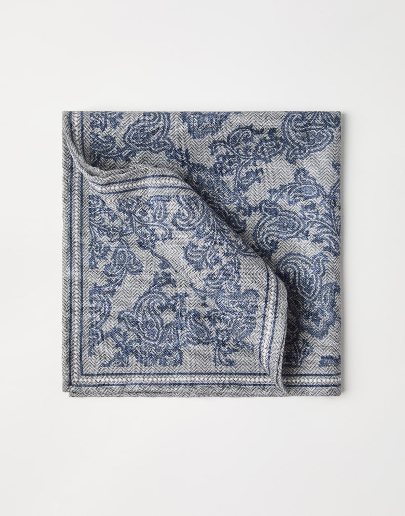 BRUNELLO CUCINELLI MEN'S FOG SILK PAISLEY POCKET SQUARE