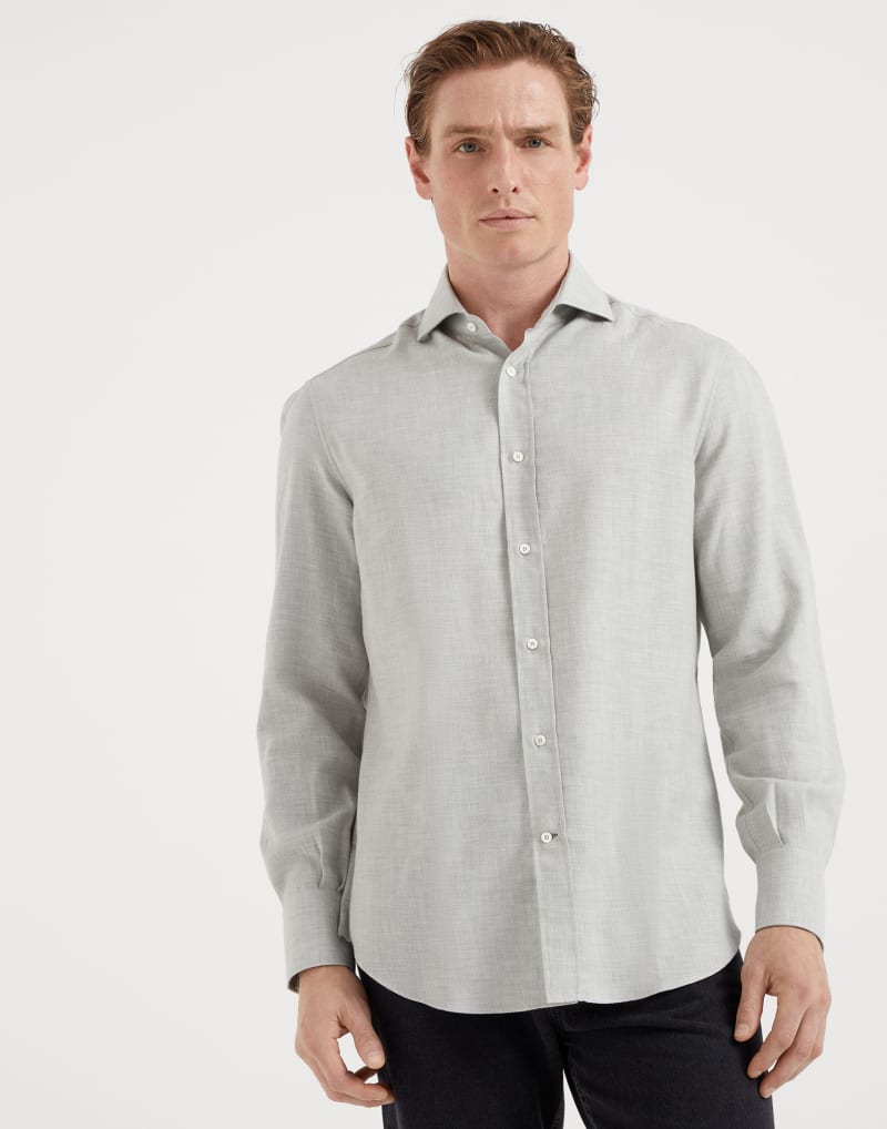 BRUNELLO CUCINELLI MEN'S GREY COTTON WOOL BLEND SHIRT