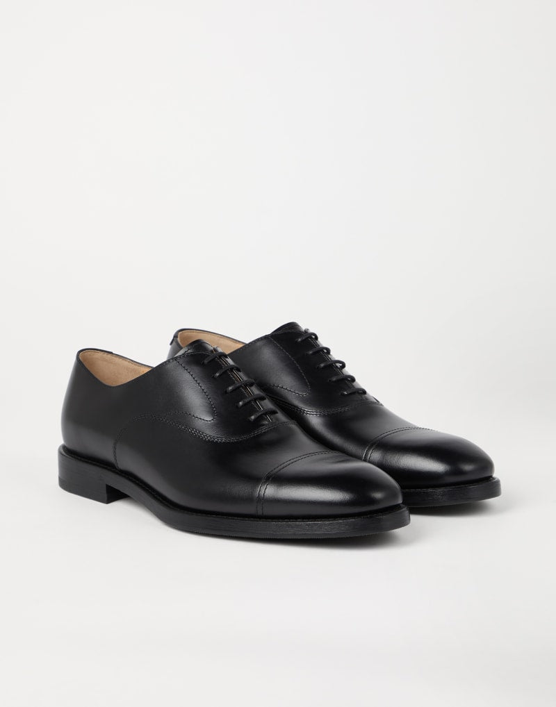 BRUNELLO CUCINELLI MEN'S BLACK LEATHER CAP TOE DRESS SHOES