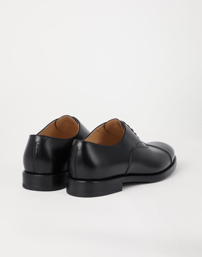 BRUNELLO CUCINELLI MEN'S BLACK LEATHER CAP TOE DRESS SHOES