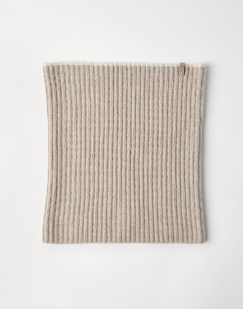 BRUNELLO CUCINELLI WOMEN'S LIGHT BROWN RIBBED WOOL NECK WARMER
