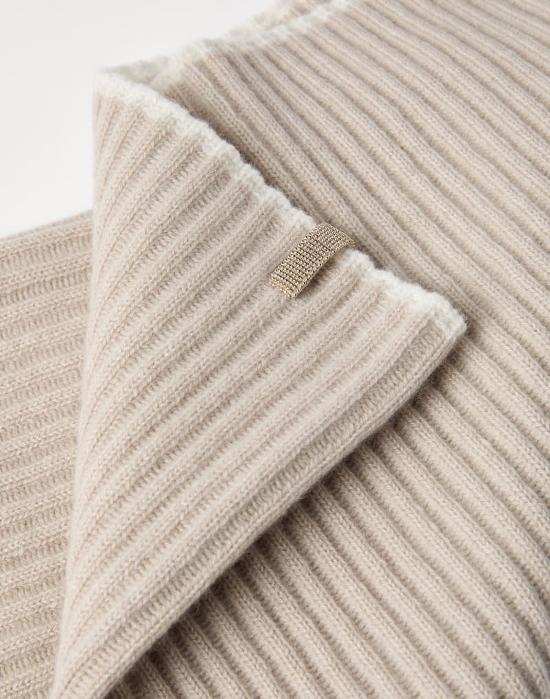 BRUNELLO CUCINELLI WOMEN'S LIGHT BROWN RIBBED WOOL NECK WARMER