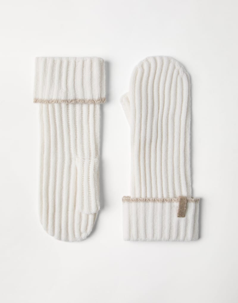 BRUNELLO CUCINELLI WOMEN'S WHITE RIBBED WOOL MITTENS
