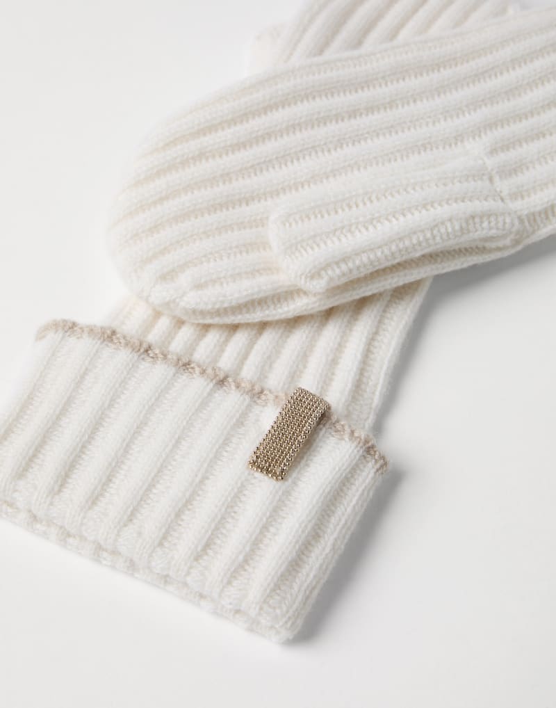 BRUNELLO CUCINELLI WOMEN'S WHITE RIBBED WOOL MITTENS