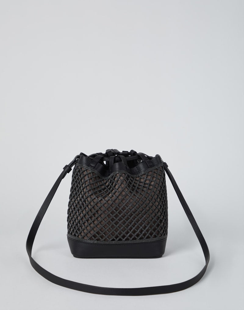 BRUNELLO CUCINELLI WOMEN'S BLACK LEATHER MESH BAG