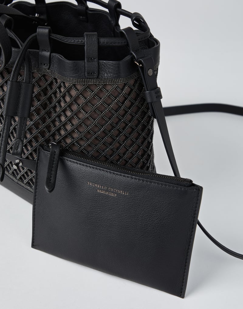 BRUNELLO CUCINELLI WOMEN'S BLACK LEATHER MESH BAG