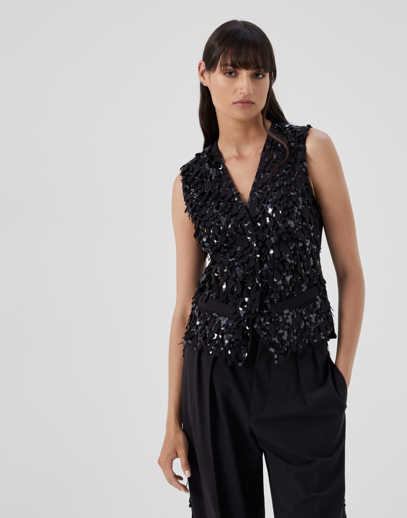 BRUNELLO CUCINELLI WOMEN'S BLACK SEQUIN EMBELLISHED WOOL VEST