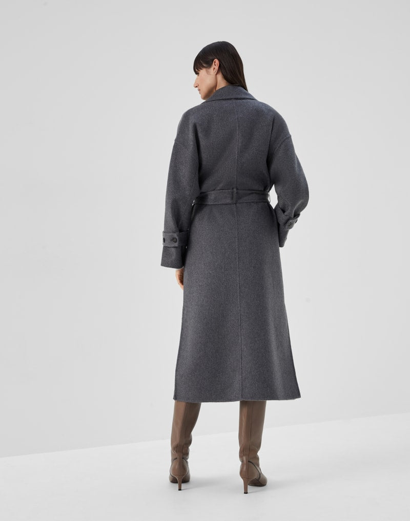 BRUNELLO CUCINELLI WOMEN'S LEAD WOOL BELTED LONG COAT