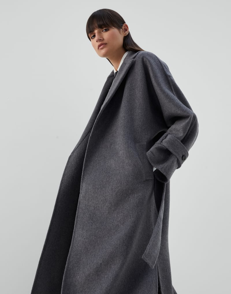BRUNELLO CUCINELLI WOMEN'S LEAD WOOL BELTED LONG COAT