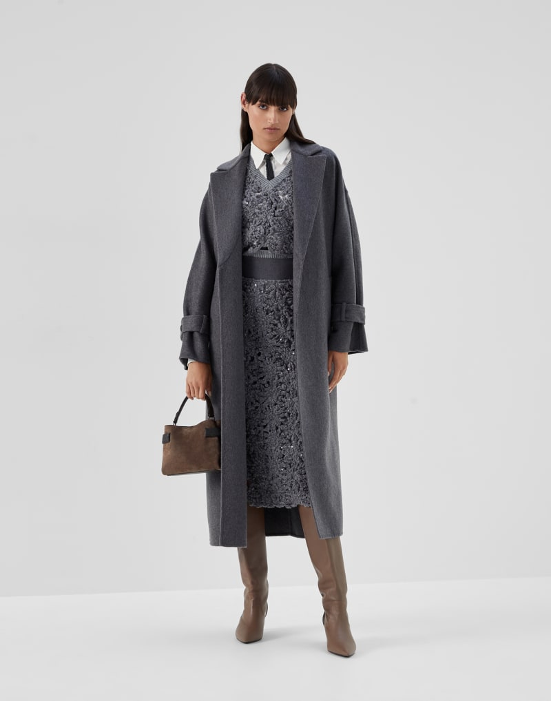 BRUNELLO CUCINELLI WOMEN'S LEAD WOOL BELTED LONG COAT