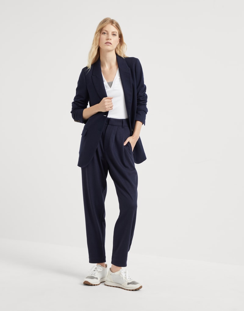 BRUNELLO CUCINELLI WOMEN'S NAVY WOOL TAILORED BLAZER
