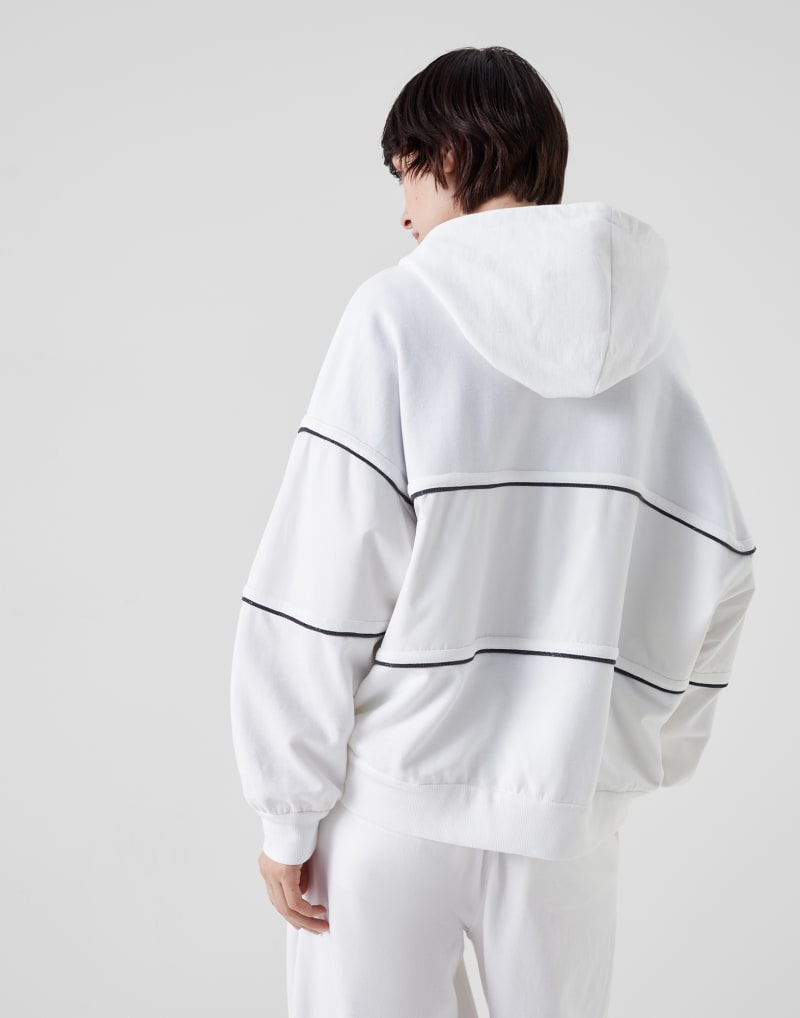 BRUNELLO CUCINELLI WOMEN'S OFF WHITE COTTON HALF ZIP HOODED SWEATER