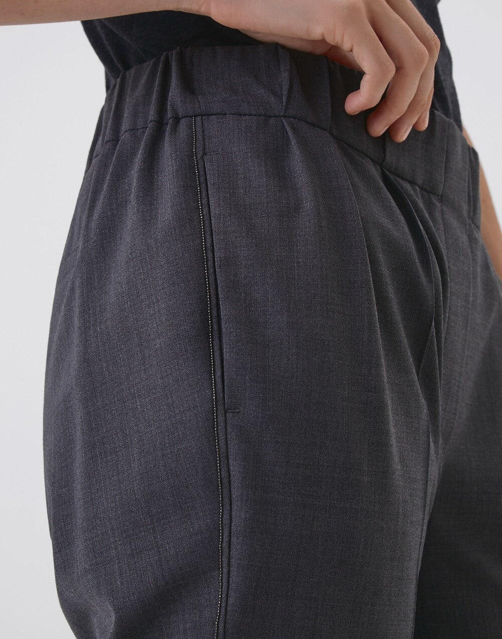 BRUNELLO CUCINELLI WOMEN'S DARK GREY WOOL BLEND STRAIGHT TROUSERS