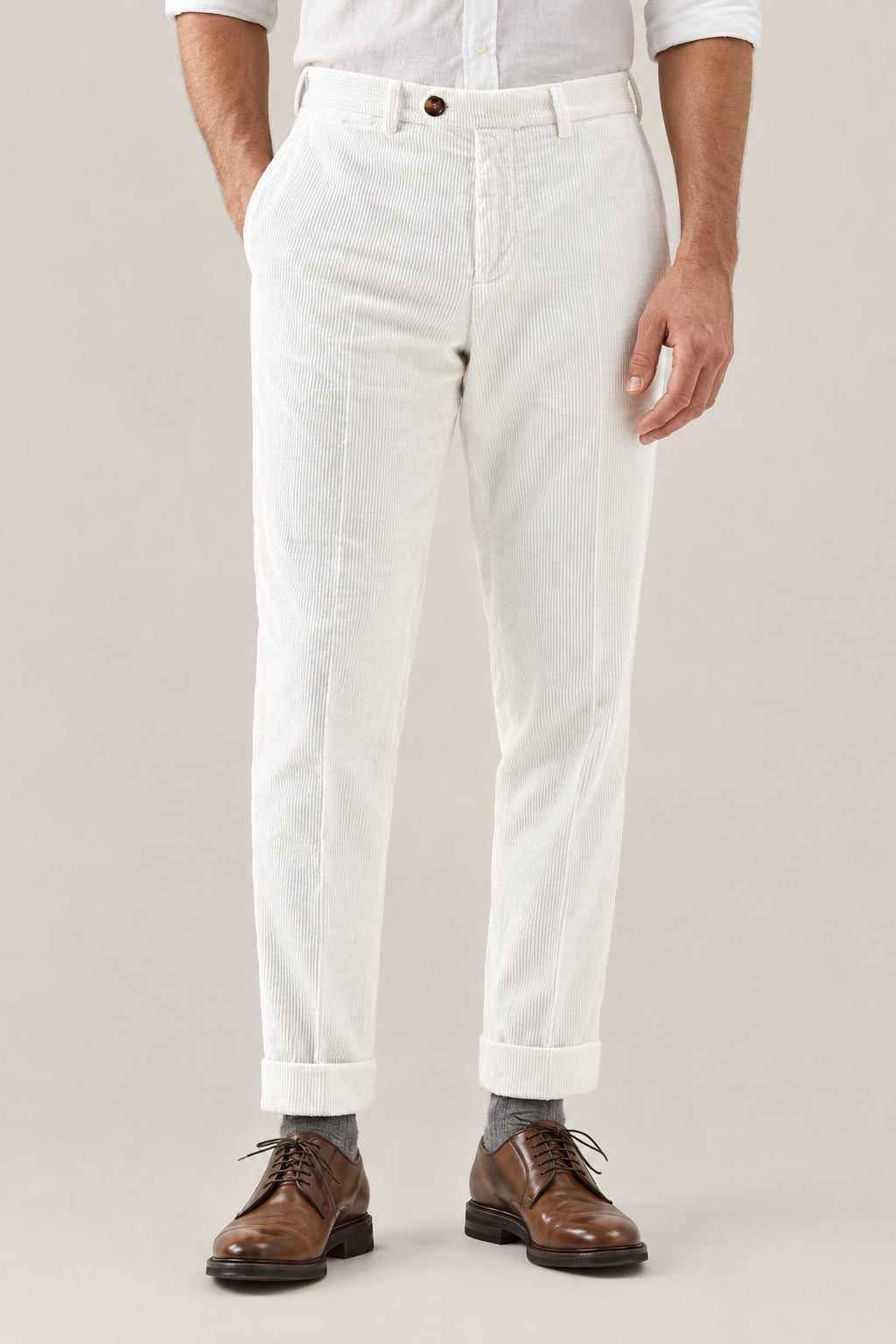 BRUNELLO CUCINELLI MEN'S EVERGREEN COTTON CORDUROY TROUSERS