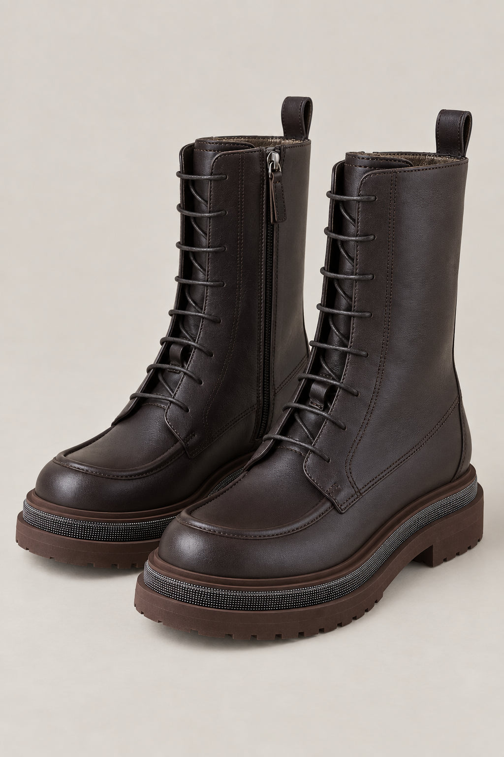 BRUNELLO CUCINELLI WOMEN'S BROWN LEATHER LACE UP BOOTS