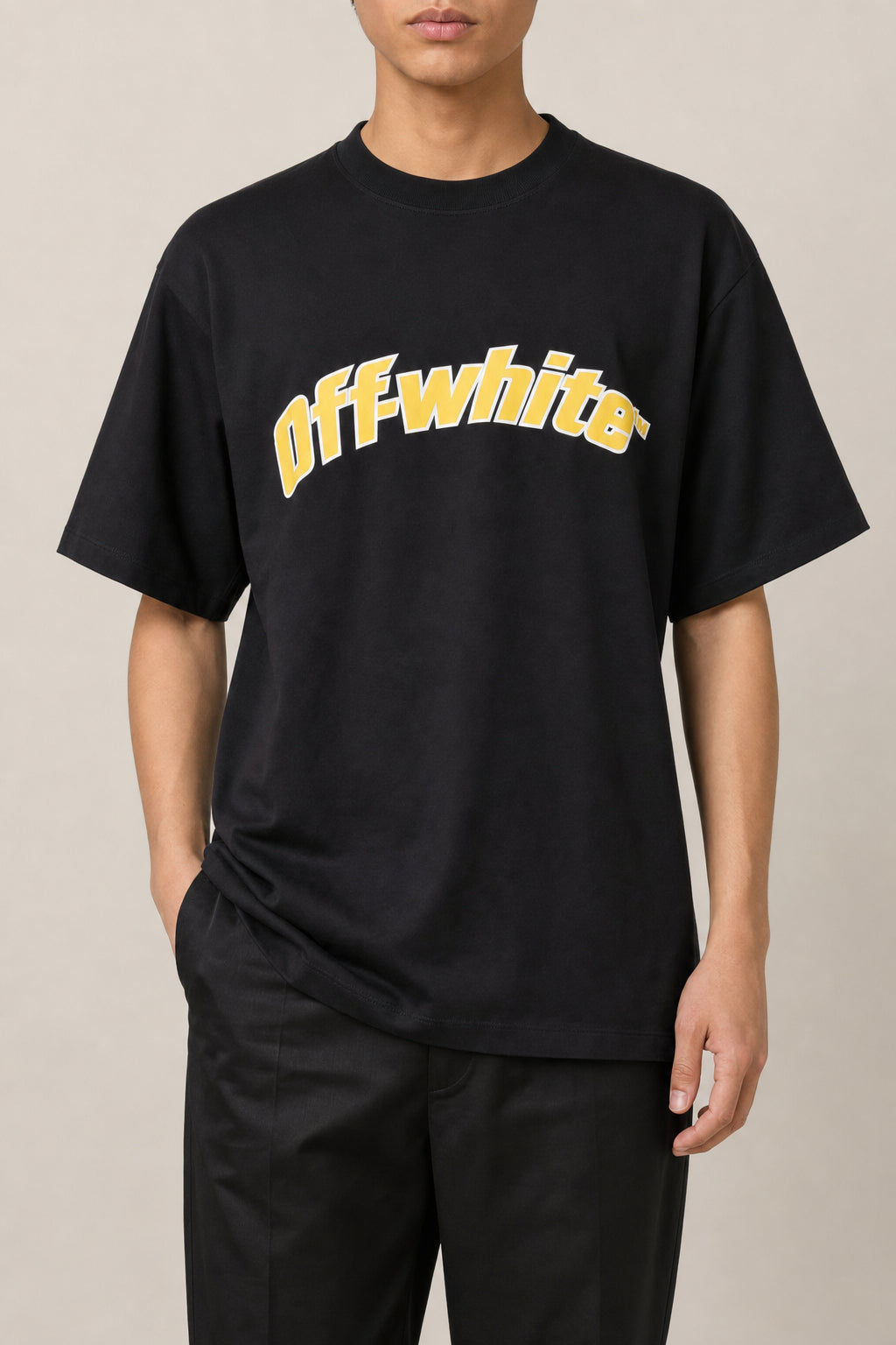 OFF-WHITE MEN'S BLACK COTTON LOGO SHIRT