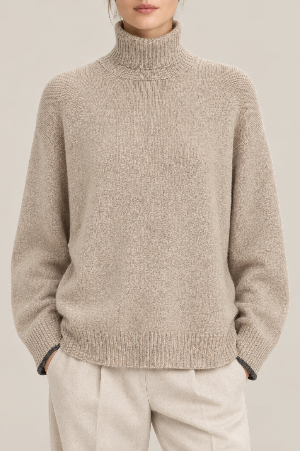 BRUNELLO CUCINELLI WOMEN'S BEIGE WOOL OVERSIZED SWEATER