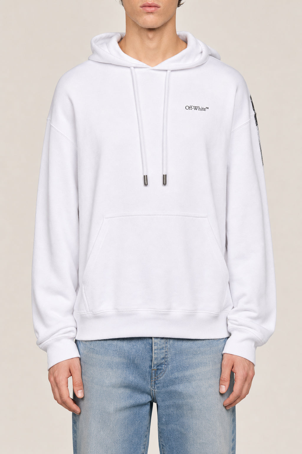 OFF-WHITE MEN'S WHITE COTTON HOODED SWEATER
