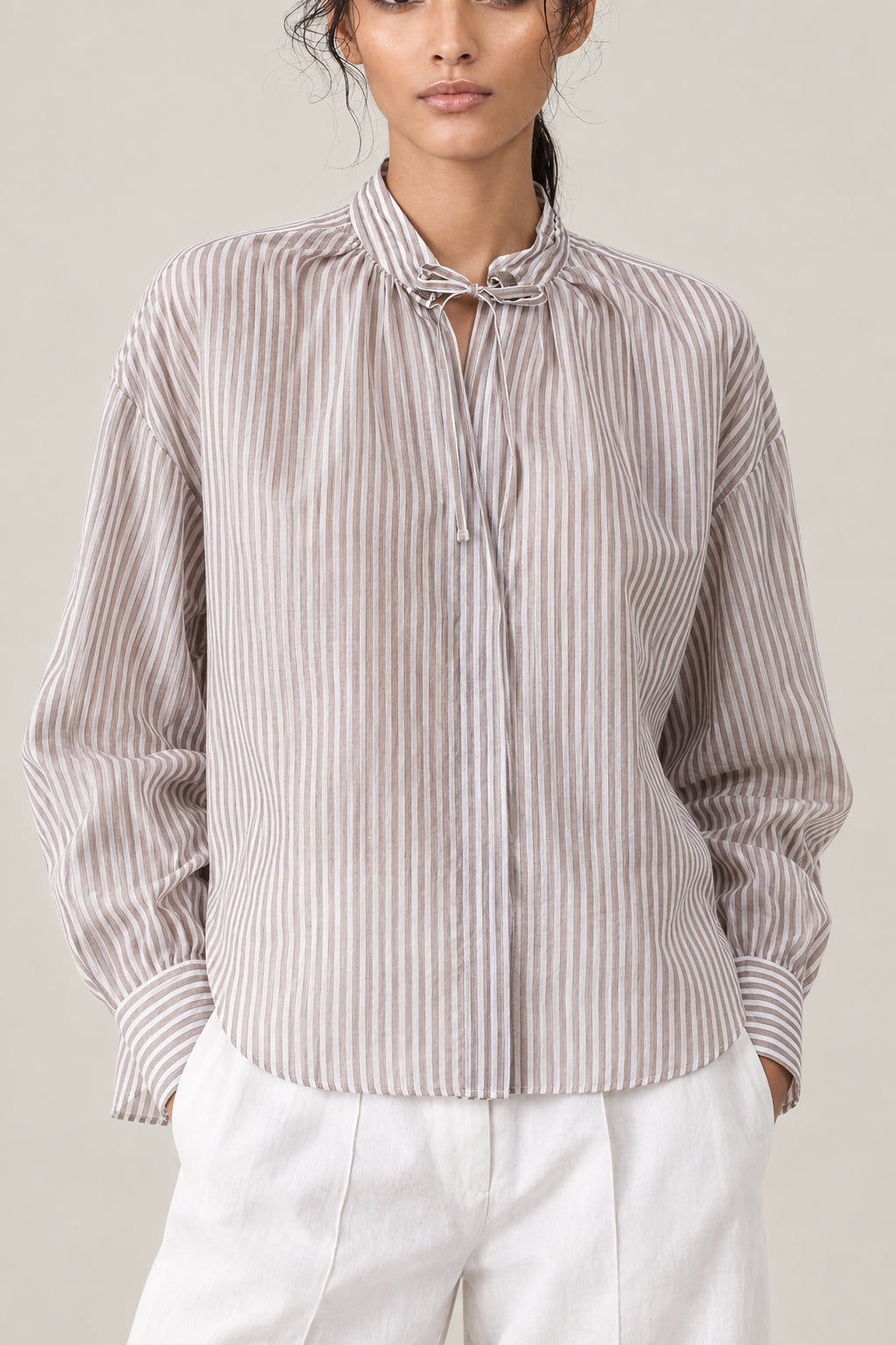BRUNELLO CUCINELLI WOMEN'S BEIGE SILK BLEND SHIRT